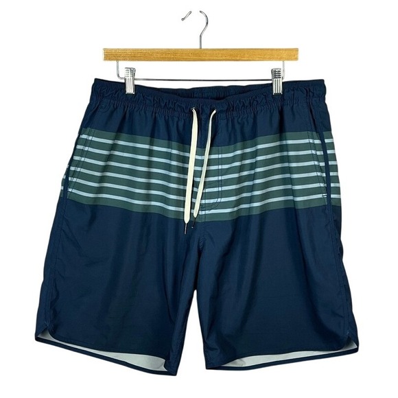 Fair Harbor Other - Fair Harbor Mens XXL Swim Trunks Striped Blue Green Elastic Waist Drawstring